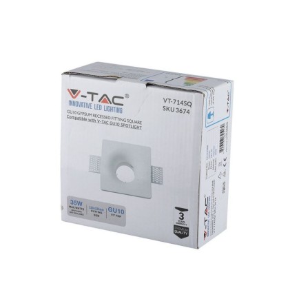 V-TAC Portafaretto LED da Incasso Quadrato GU10 e GU5.3 (MR16) Corpo in Gesso Bianco