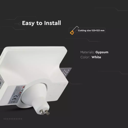 V-TAC Portafaretto LED da Incasso Quadrato GU10 e GU5.3 (MR16) Corpo in Gesso Bianco