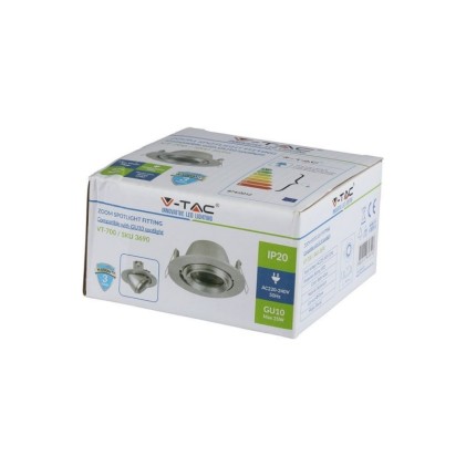 V-TAC Portafaretto LED da Incasso Rotondo GU10 e GU5.3 (MR16) Colore Nichel Satinato Orientabile