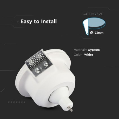 V-TAC Portafaretto LED Montaggio a Incasso Rotondo GU10 e GU5.3 (MR16) Corpo in Gesso Copertura Satinata