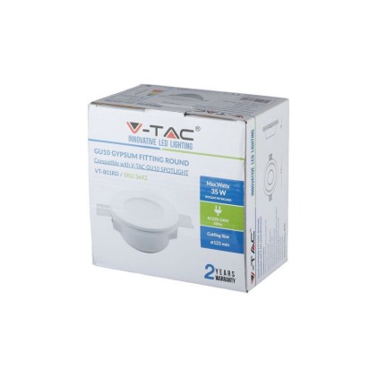 V-TAC Portafaretto LED Montaggio a Incasso Rotondo GU10 e GU5.3 (MR16) Corpo in Gesso Copertura Satinata