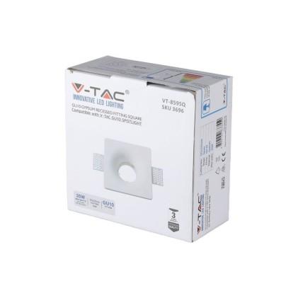 V-TAC Portafaretto LED da Incasso Quadrato GU10 e GU5.3 (MR16) Corpo in Gesso Bianco
