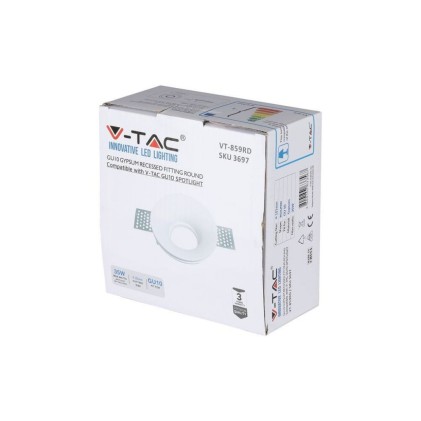 V-TAC Portafaretto LED da Incasso Rotondo GU10 e GU5.3 (MR16) Corpo in Gesso Bianco