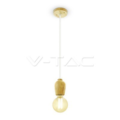 V-TAC VT-7778 Lampadario in legno con portalampada per lampadine E27 - Colore corda bianco - SKU 3720