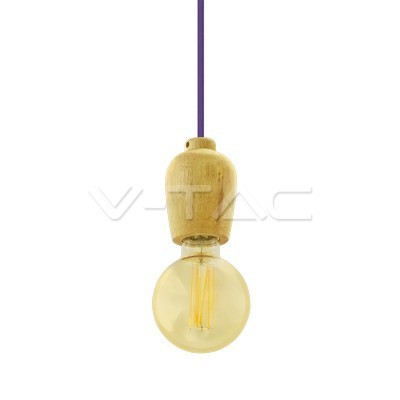 V-TAC VT-7778 Lampadario in legno con portalampada per lampadine E27 - Colore corda viola - SKU 3724