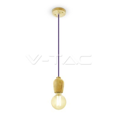 V-TAC VT-7778 Lampadario in legno con portalampada per lampadine E27 - Colore corda viola - SKU 3724