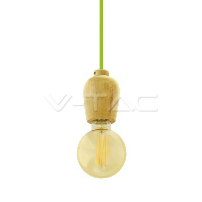 V-TAC VT-7778 Lampadario in legno con portalampada per lampadine E27 - Colore corda verde - SKU 3725