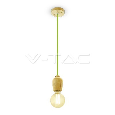 V-TAC VT-7778 Lampadario in legno con portalampada per lampadine E27 - Colore corda verde - SKU 3725