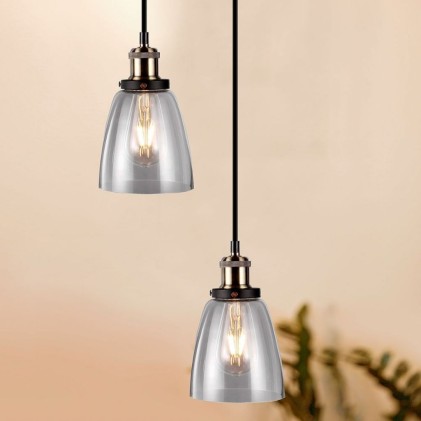 V-TAC Lampadario LED Vintage in Vetro e Metallo con Portalampada E27 (Max 60W) Colore Trasparente