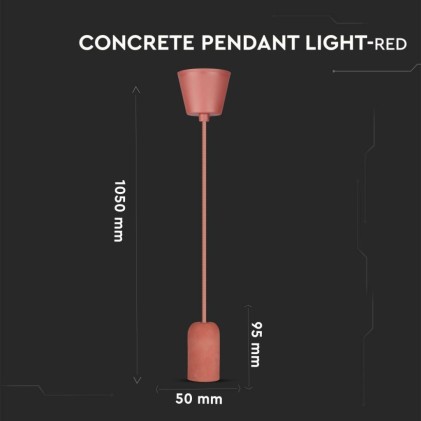 V-TAC Lampadario LED a Cilindro in Calcestruzzo con Portalampada E27 (Max 60W) Colore Rosso