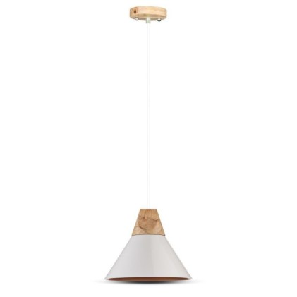 V-TAC Lampadario LED a Campana in Alluminio e Legno con Portalampada E27 (Max 60W) Colore Bianco