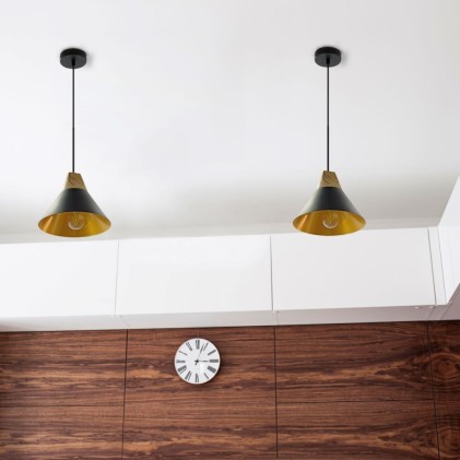 V-TAC Lampadario LED a Campana in Alluminio e Legno con Portalampada E27 (Max 60W) Colore Nero