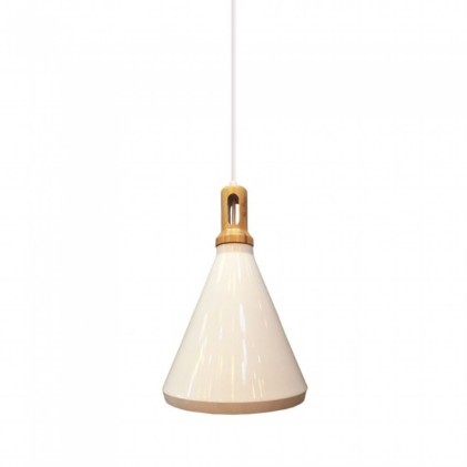 V-TAC Lampadario LED in Metallo con Portalampada E27 (Max 60W) Colore Bianco e Attacco in Legno