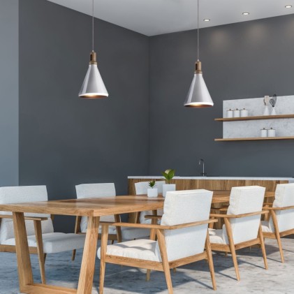 V-TAC Lampadario LED in Metallo con Portalampada E27 (Max 60W) Colore Bianco e Attacco in Legno