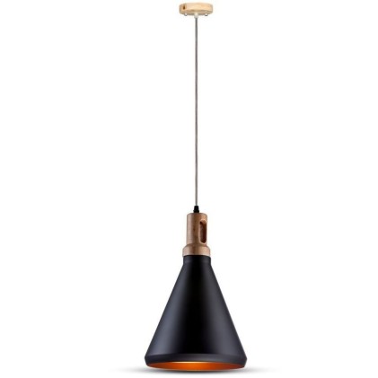 V-TAC Lampadario LED in Metallo con Portalampada E27 (Max 60W) Colore Nero e Attacco in Legno