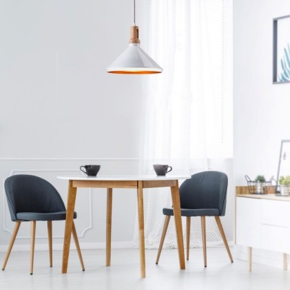 V-TAC Lampadario LED in Metallo a Cono con Portalampada E27 (Max 60W) Colore Bianco Lucido e Attacco in Legno