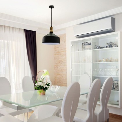 V-TAC Lampadario LED in Metallo a Coppa con Portalampada E27 (Max 60W) Colore Nero Opaco e Attacco in Legno