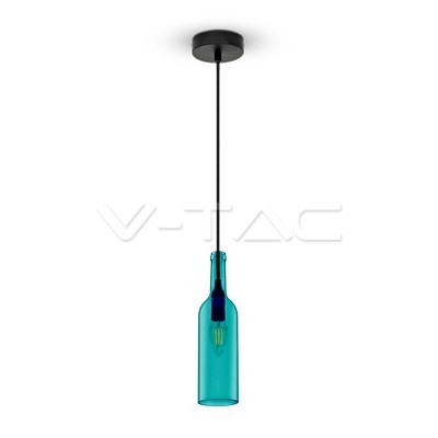 V-TAC VT-7558 Lampadario in vetro a forma di bottiglia con portalampada per lampadine E14 - Colore blu - SKU 3768