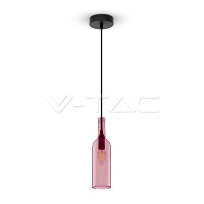 V-TAC VT-7558 Lampadario in vetro a forma di bottiglia con portalampada per lampadine E14 - Colore rosa - SKU 3772