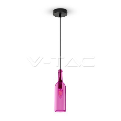V-TAC VT-7558 Lampadario in vetro a forma di bottiglia con portalampada per lampadine E14 - Colore fucsia - SKU 3774