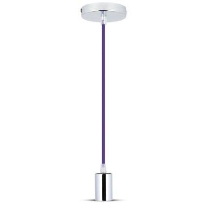 V-TAC Lampadario LED a Cilindro in Metallo con Portalampada E27 (Max 60W) Colore Cromato e Cavo Viola