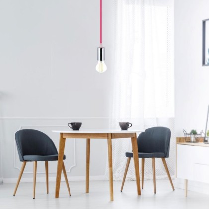 V-TAC Lampadario LED a Cilindro in Metallo con Portalampada E27 (Max 60W) Colore Cromato e Cavo Fucsia