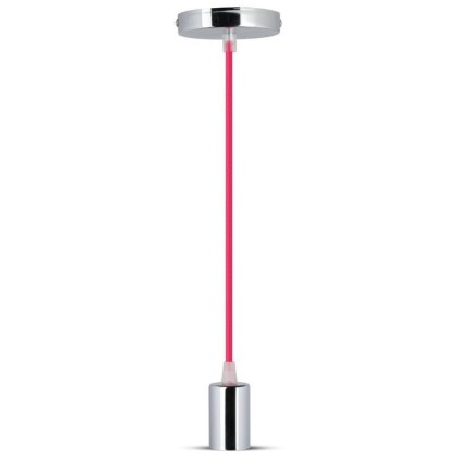 V-TAC Lampadario LED a Cilindro in Metallo con Portalampada E27 (Max 60W) Colore Cromato e Cavo Fucsia