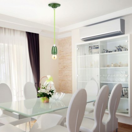 V-TAC Portalampada in Porcellana E27 (Max 60W) Colore Verde e Cavo in Corda