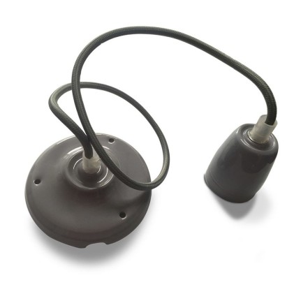 V-TAC Portalampada in Porcellana E27 (Max 60W) Colore Grigio e Cavo in Corda