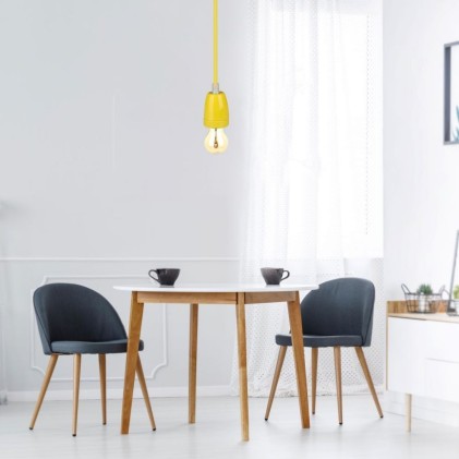 V-TAC Portalampada in Porcellana E27 (Max 60W) Colore Giallo e Cavo in Corda