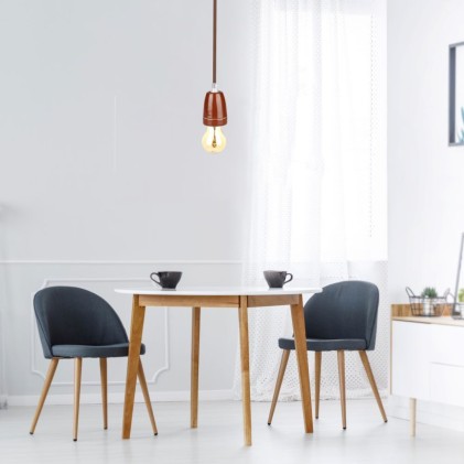 V-TAC Portalampada in Porcellana E27 (Max 60W) Colore Marrone e Cavo in Corda