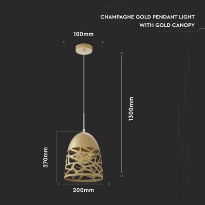 V-TAC Lampadario LED a Campana in Metallo Satinato con Portalampada E27 (Max 60W) Colore Oro Champagne