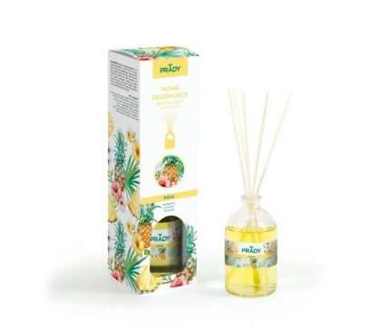 Deodorante per ambienti Prady Mikado Pineapple - Flacone in vetro da 100 ml e bastoncini diffusori