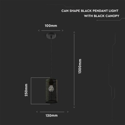 V-TAC Lampadario LED a Cilindro Alveolare in Metallo Satinato con Portalampada E27 (Max 60W) Colore Nero Opaco