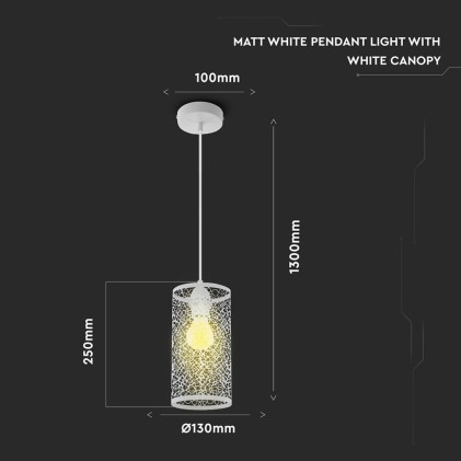 V-TAC Lampadario LED a Cilindro Alveolare in Metallo Satinato con Portalampada E27 (Max 60W) Colore Bianco Opaco