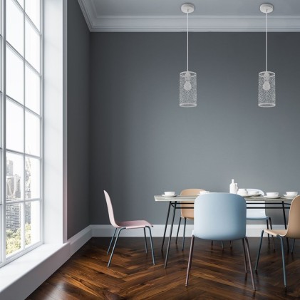 V-TAC Lampadario LED a Cilindro Alveolare in Metallo Satinato con Portalampada E27 (Max 60W) Colore Bianco Opaco