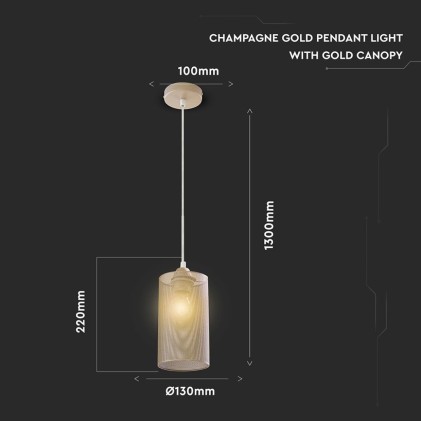 V-TAC Lampadario LED a Cilindro in Metallo con Portalampada E27 (Max 60W) Colore Oro Champagne