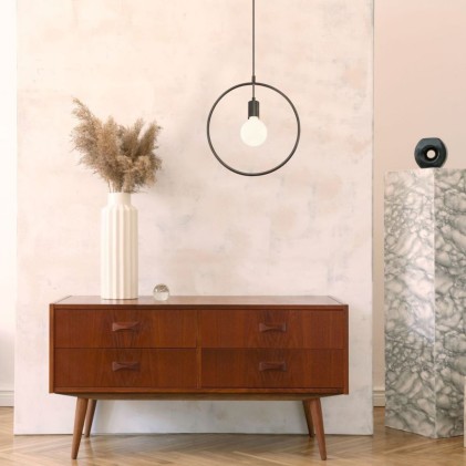 V-TAC Lampadario LED a Cerchio in Metallo con Portalampada E27 (Max 60W) Colore Nero Opaco