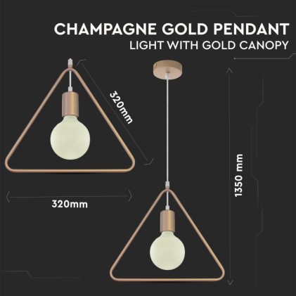 V-TAC Lampadario LED Triangolare in Metallo con Portalampada E27 (Max 60W) Colore Oro Champagne