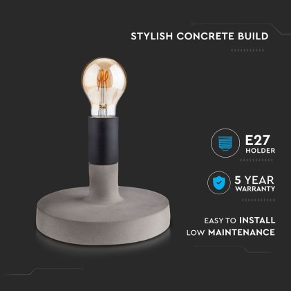 V-TAC Lampada LED da Tavolo Rotonda con Portalampada E27 (Max 60W) Base in Calcestruzzo