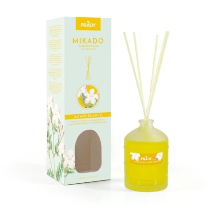 Deodorante per ambienti Prady White Jasmine Mikado - Flacone in vetro da 100 ml e bastoncini diffusori
