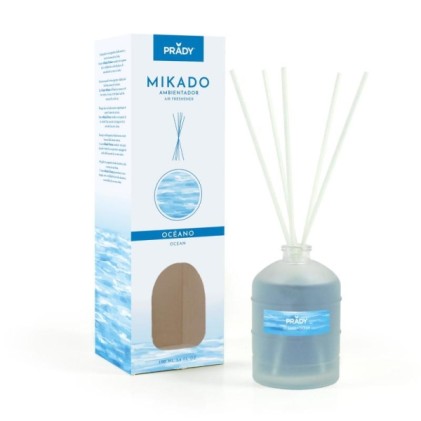 Deodorante per ambienti Prady Mikado Ocean - Flacone in vetro da 100 ml e bastoncini diffusori