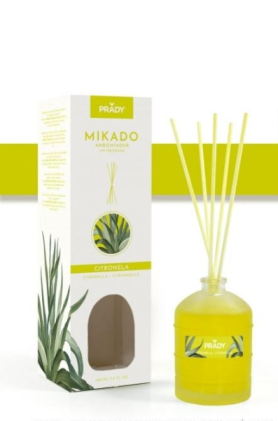 Deodorante per ambienti Prady Citronella Mikado - Flacone in vetro da 100 ml e bastoncini diffusori