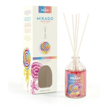 Deodorante per ambienti Prady Mikado Lollipop - Flacone in vetro da 100 ml e bastoncini diffusori