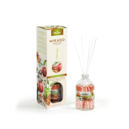 Deodorante per ambienti Prady al profumo di mela e cannella in mikado - Flacone in vetro da 100 ml e bastoncini diffusori