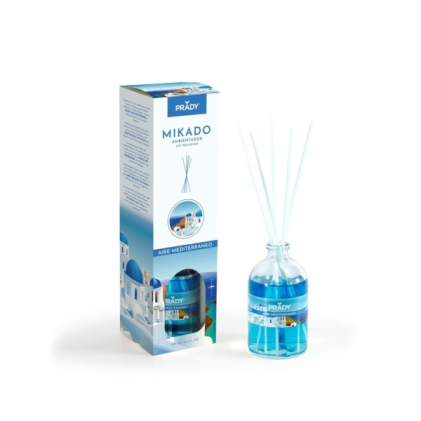 Deodorante per ambienti Prady Mediterranean Air Mikado - Flacone in vetro da 100 ml e bastoncini diffusori