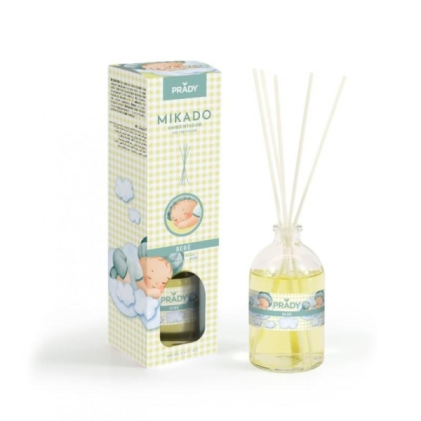 Deodorante per ambienti Prady Baby Mikado - Flacone in vetro da 100 ml e bastoncini diffusori