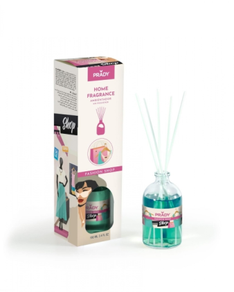Deodorante per ambienti Prady Mikado Fashion Shop - Flacone in vetro da 100 ml e bastoncini diffusori