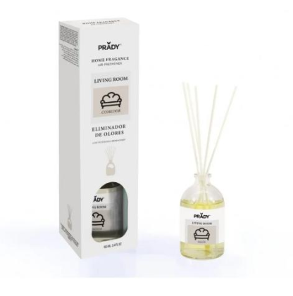 Prady Mikado Deodorante per ambienti Neutralizzatore di odori per sala da pranzo - Flacone in vetro da 100 ml e bastoncini diffusori