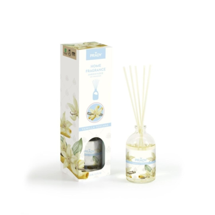Deodorante per ambienti Prady alla vaniglia toscana in mikado - Flacone in vetro da 100 ml e bastoncini diffusori